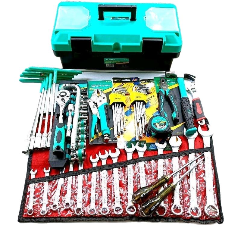    Kèm Hộp đựng đồ Lớn   Combo sửa xe máy 12 món gồm 1 bộ cờ lê 8-24 + 1 bộ khoá T xanh + 1 bộ túyp 12ct GF + 1 kìm chết Gf + 2 bộ lục giác bi bông dài + 1 thước 5m+ 1 kìm điện+ 1 búa dài + 1 mỏ lết + 2 tua vít đóng. 