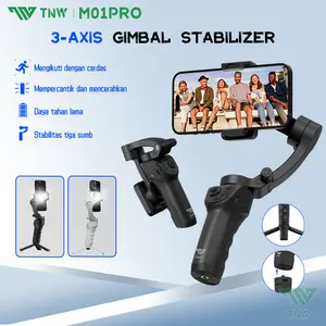 TNW M01 PRO Gimbal 3 Axis hp Gimbal Stabilizer hp Smartphone & Action Cam Ultra Stable Gimbal Face Tracking Auto-Inception+Lampu LED+Tripod Mini