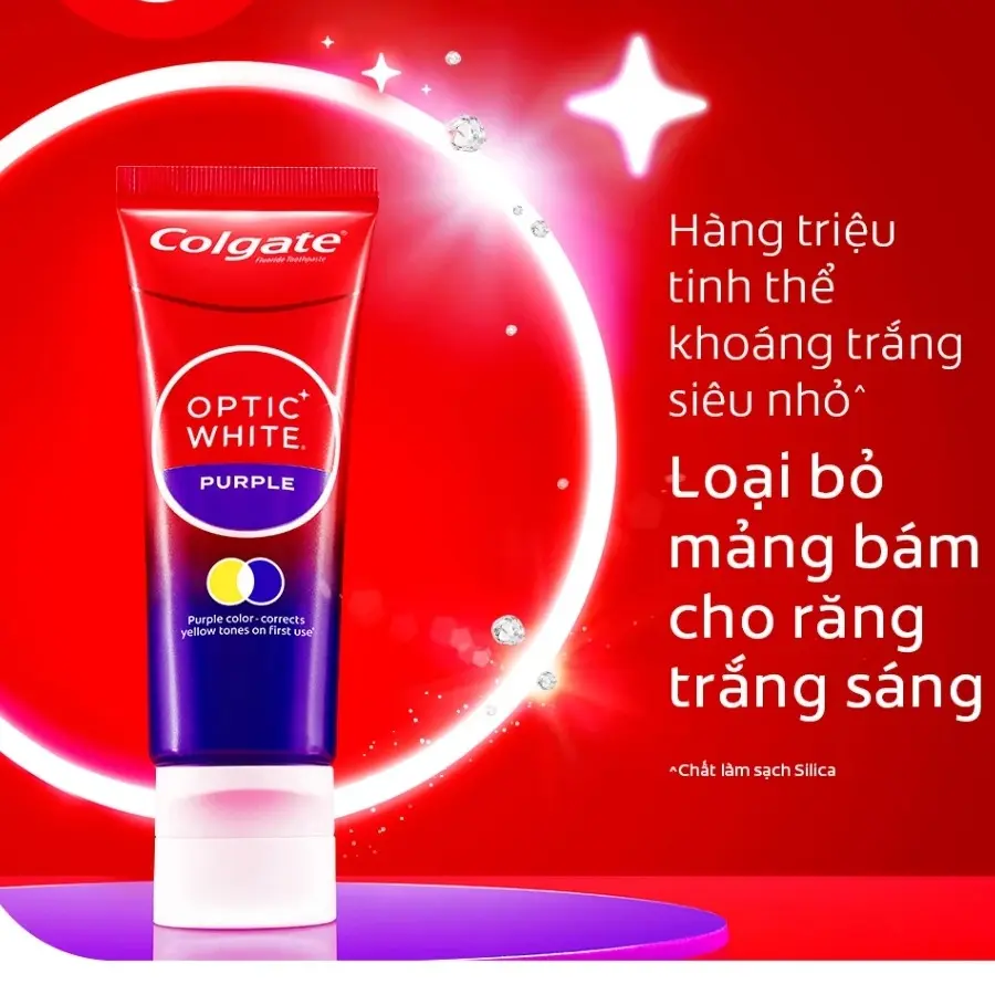 Colgate Kem Đánh Răng Optic White Purple Công Nghệ Sắc Tím Trắng Răng Hơi Thở Thơm Mát 150g Giúp Răng Trắng Sáng Tự Nhiên
