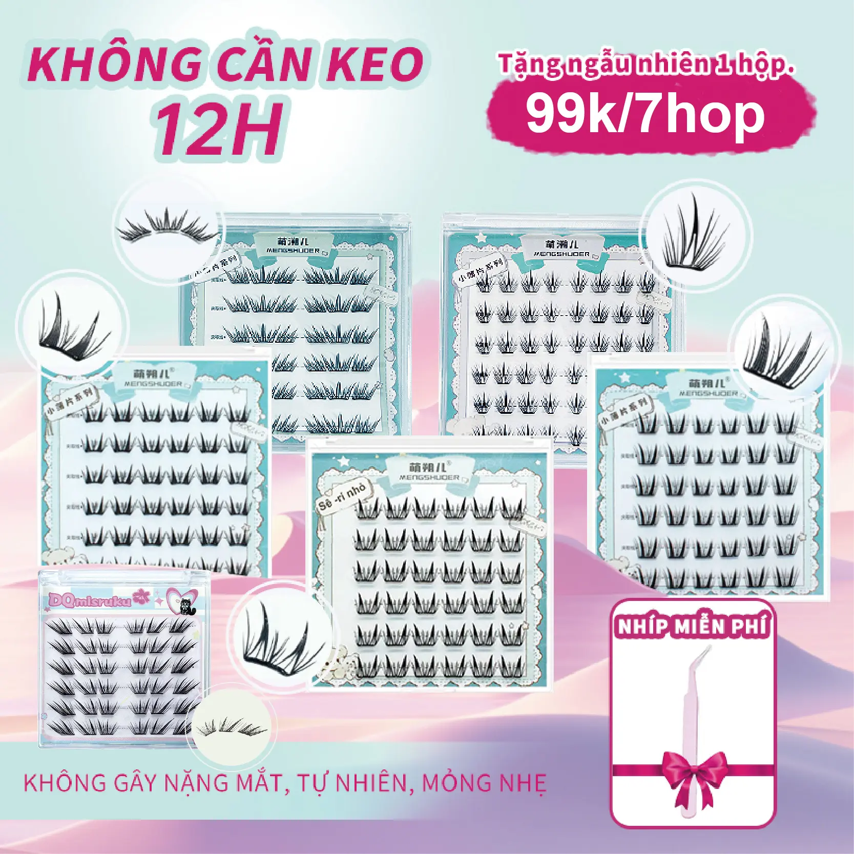 [89k/ 7 Hộp]Mi giả dạng lá nhỏ, số lượng lớn, không cần keo, Mama Sense, mi dày tự nhiên cho phụ nữ