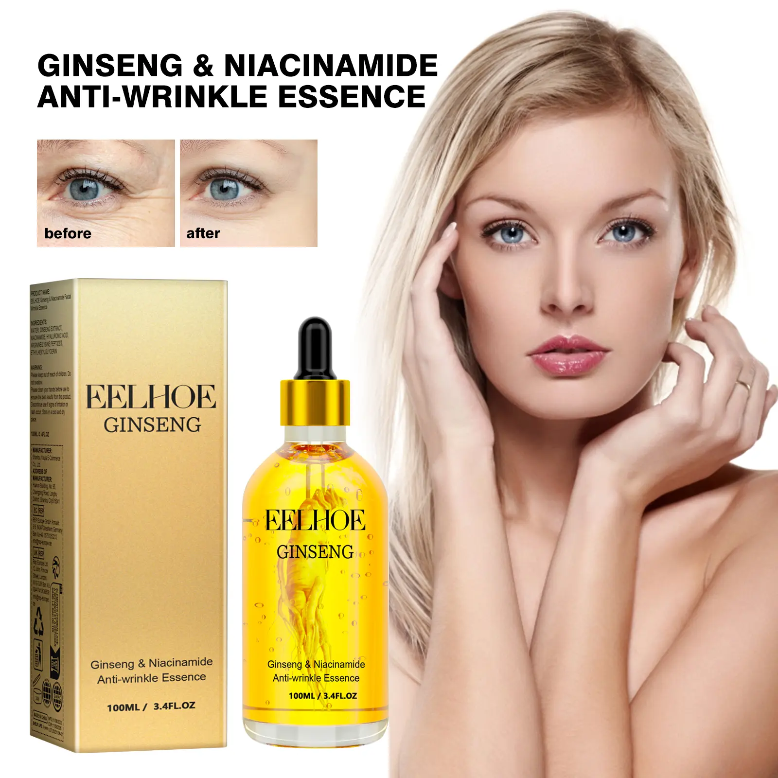 EELHOE Ginseng Face Serum Nourishing Hydration Hidrasi Lembut Kelembapan yang Dapat Diserap Esensi Pelembab Wajah yang Menyegarkan Aging Pencerah Essence Acid Hitam Perawatan Muka Hyaluronic Vitamin Vitamin moisturizer serum  taboya Mencerahkan Memudarkan