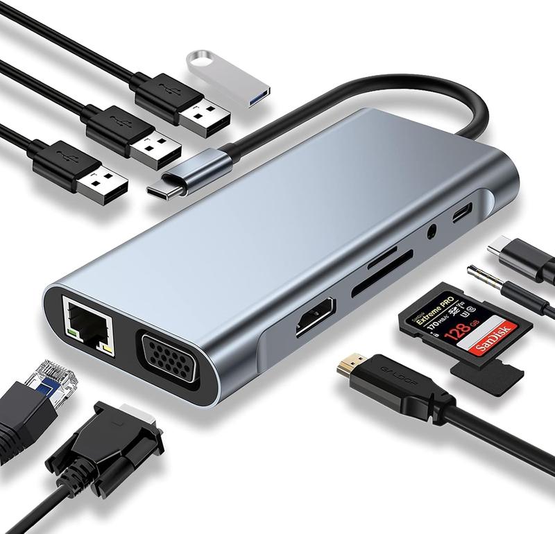 Trình mở rộng Type‑C 11 trong 1, cổng Ethernet Gigabit cho máy tính, bộ chuyển đổi giao diện USB cho laptop