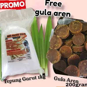 Tepung pati garut asli 1KG bonus gula aren 200 gram Bahan Food alami organic bebas  Gluten Putih Susu