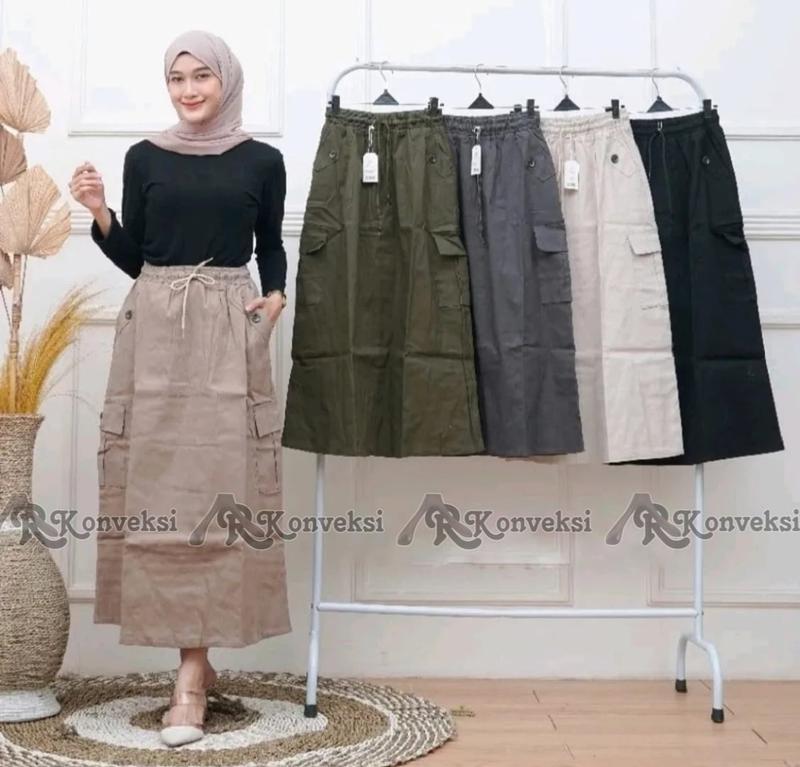 AR | ROK CARGO WANITA TWILL PREMIUM ROK CARGO A-LINE SKIRT Rok Cargo skirt Twill Mulur Tebal elastis Premium Kain Karet Nyaman 7