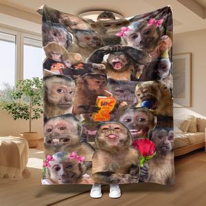 Manta con cara de mono divertido en alta definición, tejido polar ultra suave de 270 g/m², perfecta para decoración del hogar, apta para cama y sofá, ideal como regalo de viaje