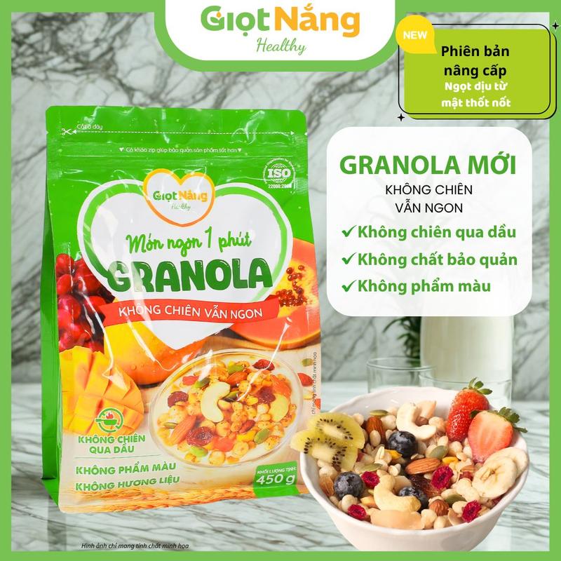 Granola Giọt Nắng Mới Không Chiên Giòn Ngon Với Viên Yến Mạch Gạo Lứt Trái Cây Mới Từ Nông Sản Giọt Nắng