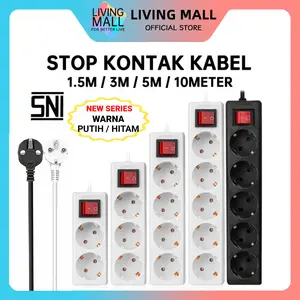STOP KONTAK KABEL 1.5/3/5 /10METER 2/3/4/5 LUBANG BER-SNI Stop Kontak Putih/Hitam