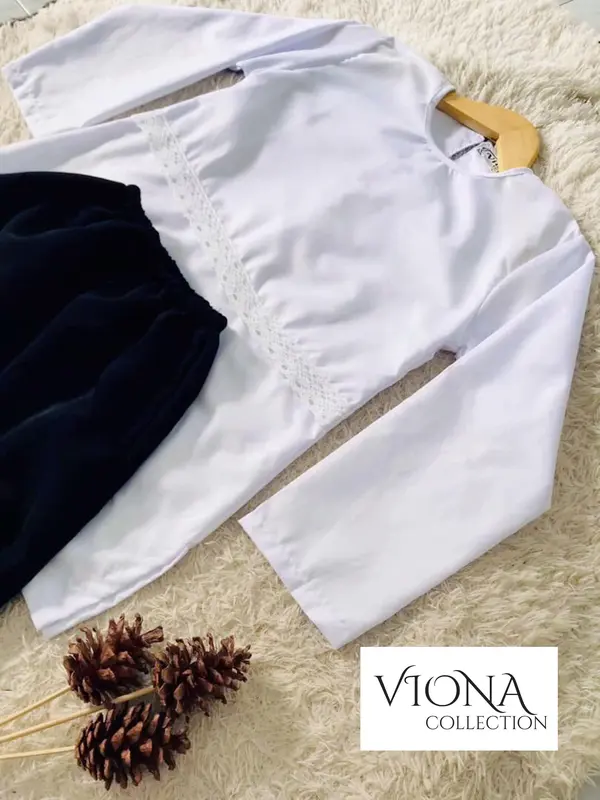 SETELAN BUSANA muslimAH ANAK HITAM PUTIH baju kancing Katun Lembut Nyaman TK SD TPA 2