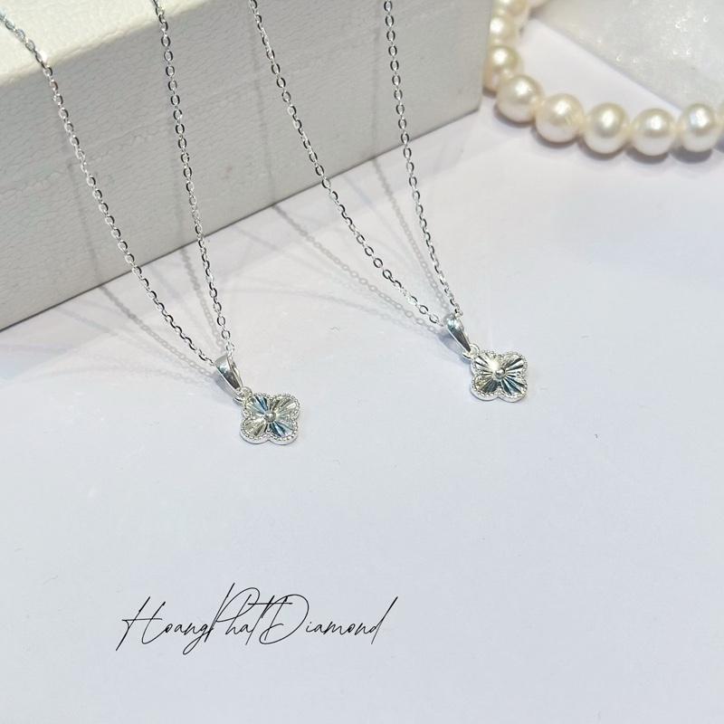 Hoàng Phát Trang Sức Dây Chuyền Bạc Ý 925 Dây Chữ Cong Mảnh 4T5 45cm Phối Mặt Hoa 4 Cánh Chạm Máy Thời Trang P013 KHÔNG XI KIM