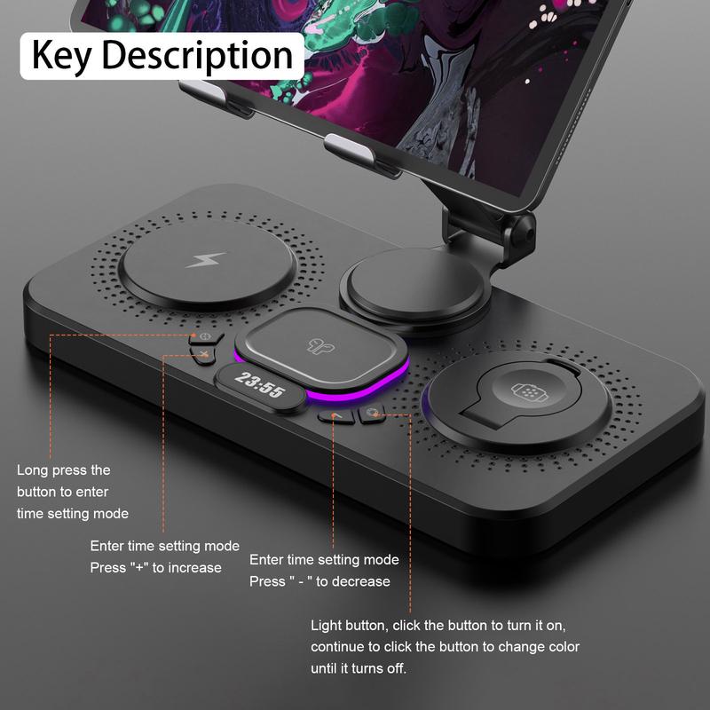6 in 1 Multifunctional Wireless Charger Mobile Phone Fast Charging Station With Clock,Tablet Holder For iPad, iPhone, Apple Watch, Airpods Pro 7