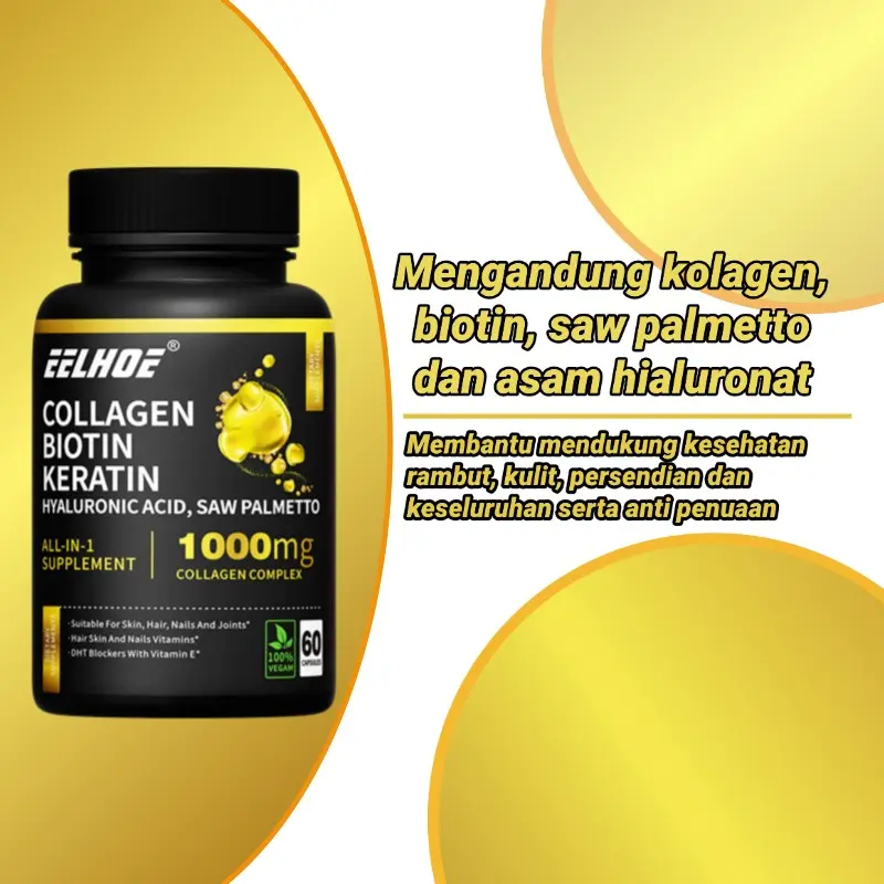 Biotin + Kolagen + Vitamin C, E 1000 mg untuk mendukung kesehatan kulit, memutihkan dan menghaluskan rambut