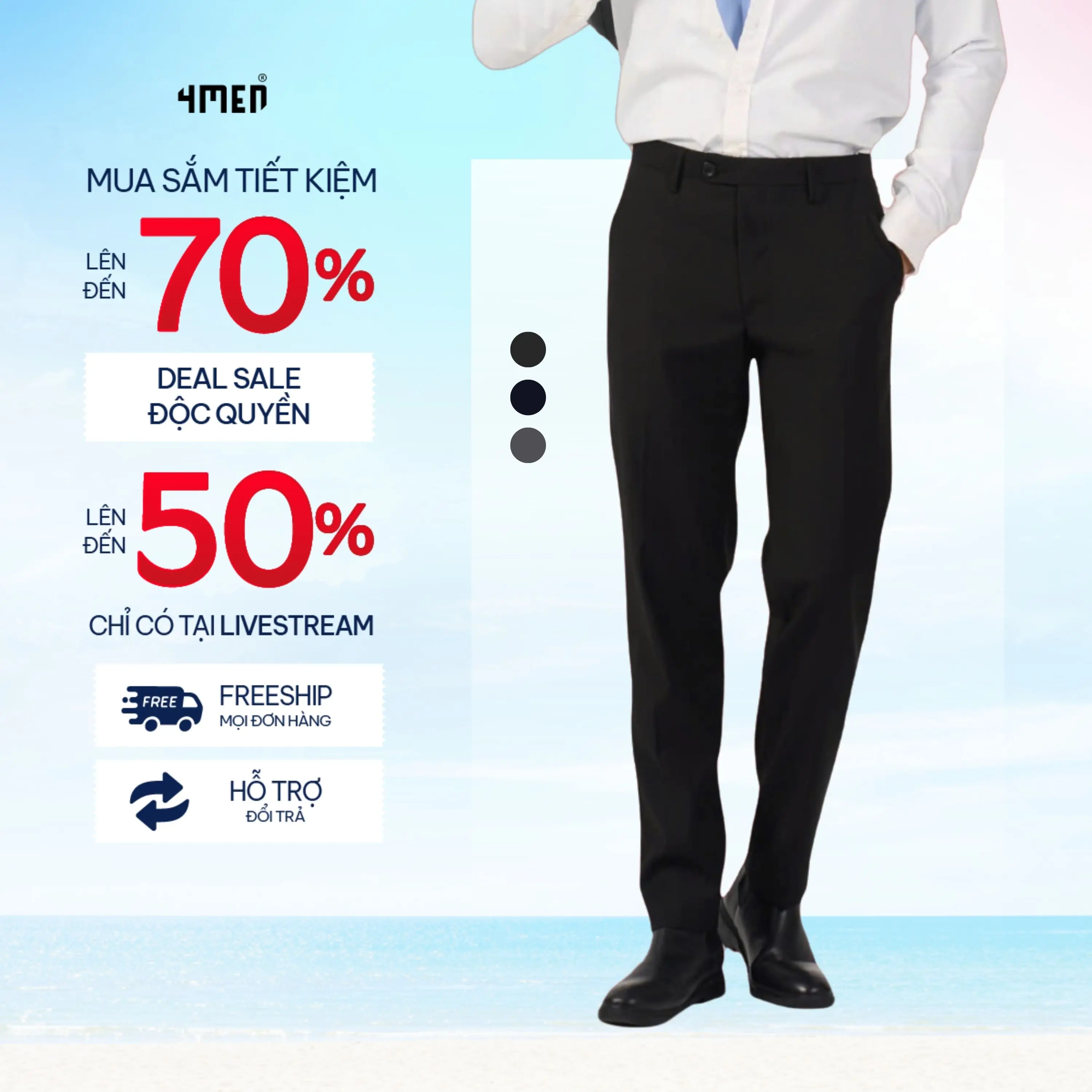 Quần tây nam đẹp 4MEN QT058 form slimfit tôn dáng, vải cao cấp không nhăn, lưng cao có thun co giãn, 3 màu basic Đen, Xám, Xanh đen Menswear Pants