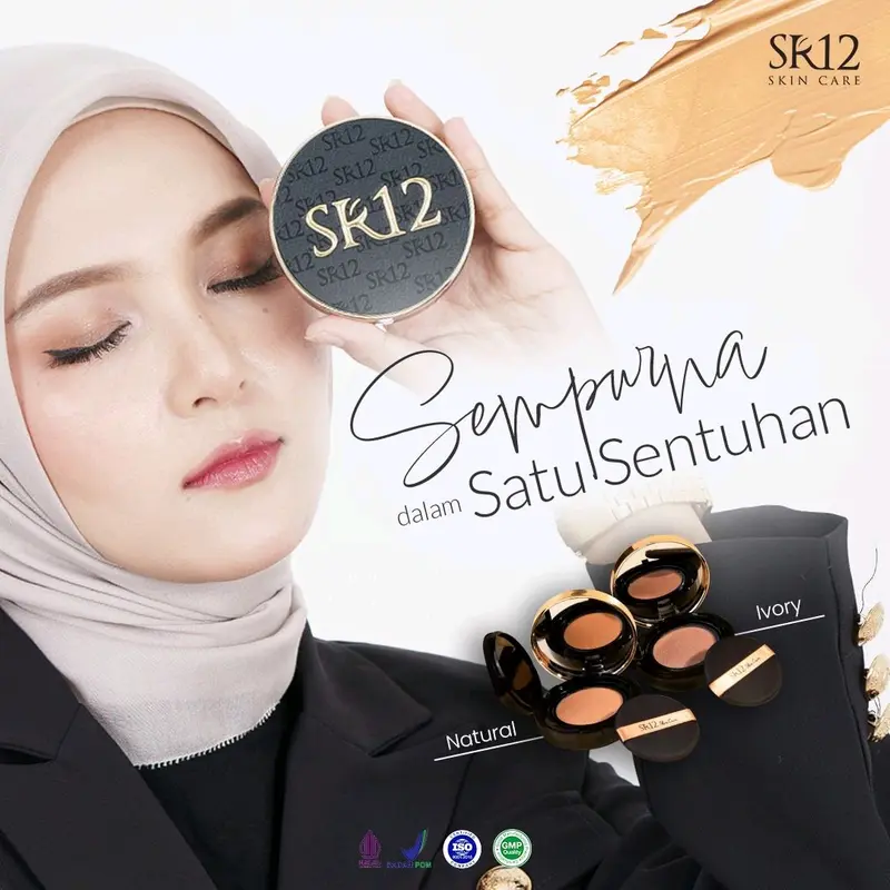 Perfect Cushion SR12 Bedak Basah dan Refil isi ulang Glowing Tahan Lama Anti Air BPOM Skincare Natural dan Ivory Concealer Foundation Cover long Lasting Waterproof 5