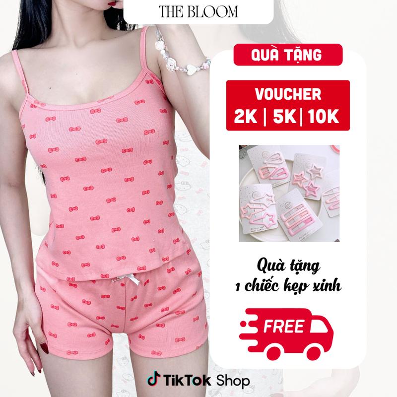 THE BLOOM [Kitty Full Bộ] Set Bộ Đồ Ngủ Nữ In Hello Kitty Áo 2 Dây Kèm Quần Mini Ngắn Form Ôm Body, Bộ Đồ Ngủ Nữ Mùa Hè Áo 2 Dây Kèm Quần Mini Lưng Thấp Hot Trend - SE026 victoria secret  pajamas