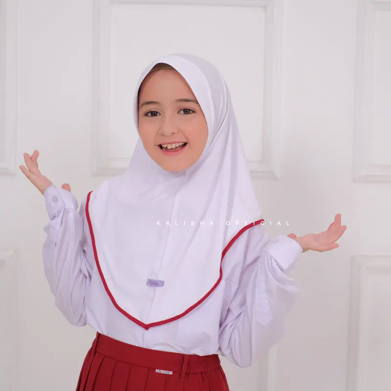 Hijab Anak Sekolah List Merah Jersey Terbaru - Risani Hijab 5