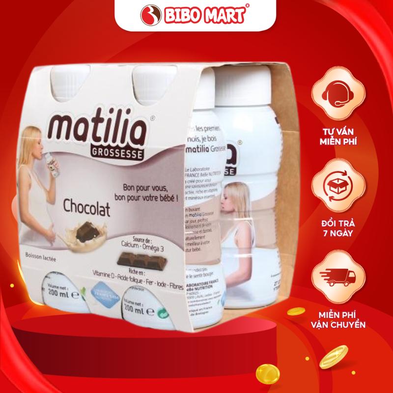 COMBO 3 Sữa bầu Matilia Vị Socola Vali Dâu Biscuit 200ml Thơm Ngon Bổ Sung Vitamin Dưỡng Chất Cho Mẹ 3 Lốc x 4 hộp - Bibo Mart