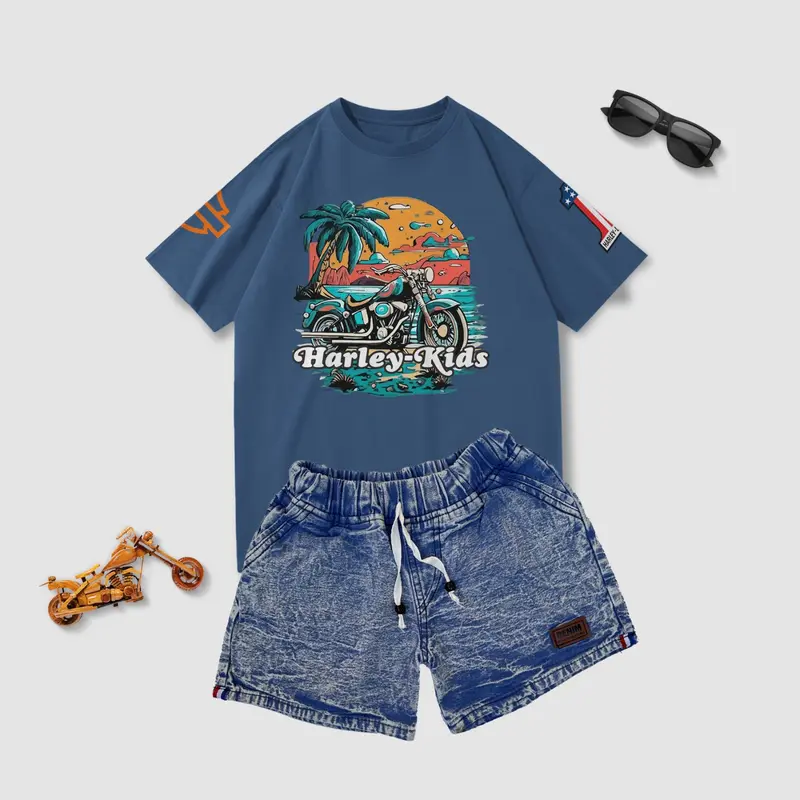 Setelan Anak Kaos Celana Jeans Usia 1-8 Tahun Laki-Laki Dan Perempuan Bahan Cotton Combet 30s 4