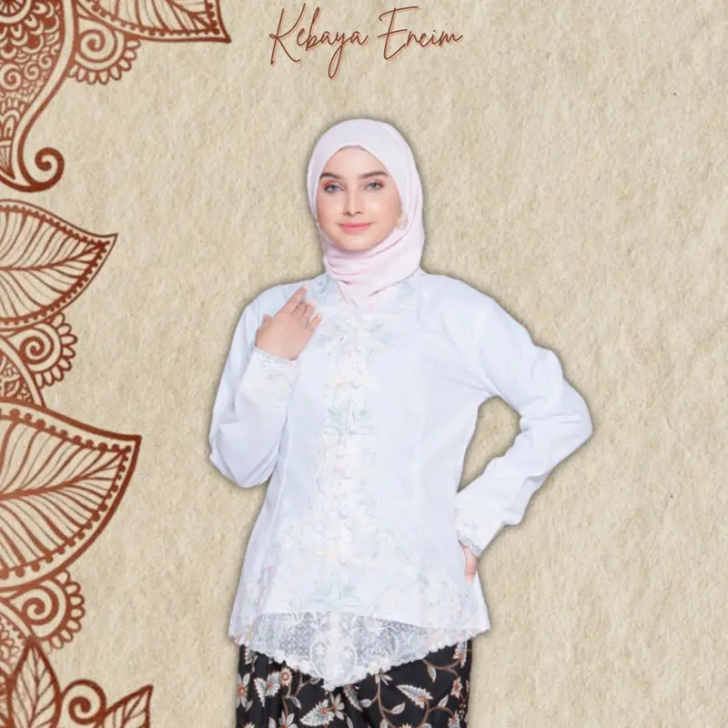 Kebaya Encim Bordir Modern Putih Bordir Warna Lengan Panjang Wisuda Kondangan Kantor Modern Pesta 2
