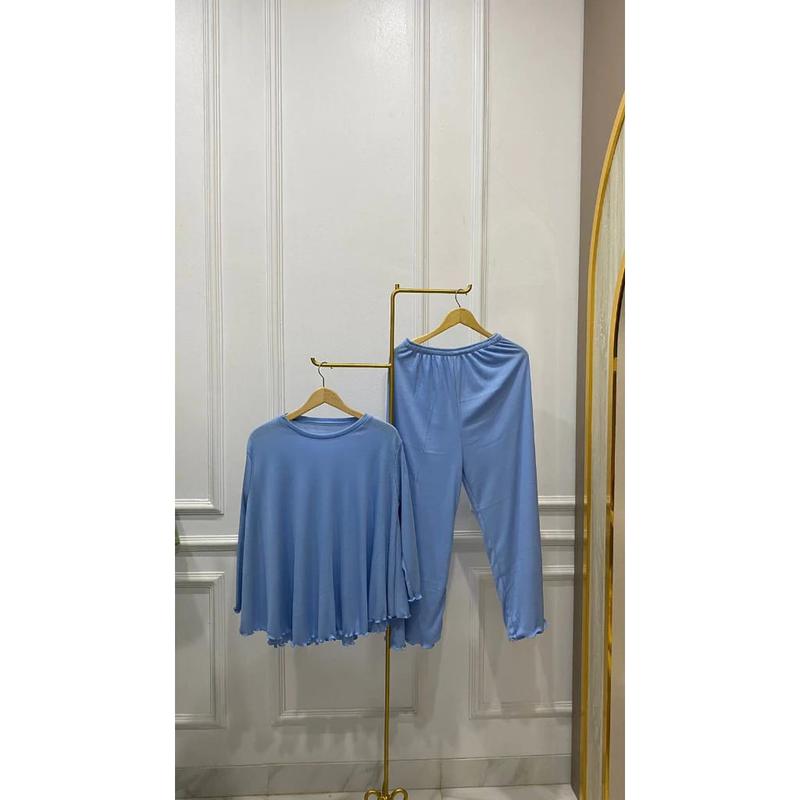 Product Introduction of Setelan Rib Knit Wanita Lengan 7/8 Celana Panjang Baju Atasan Polos Formal Dewasa Nyaman 4