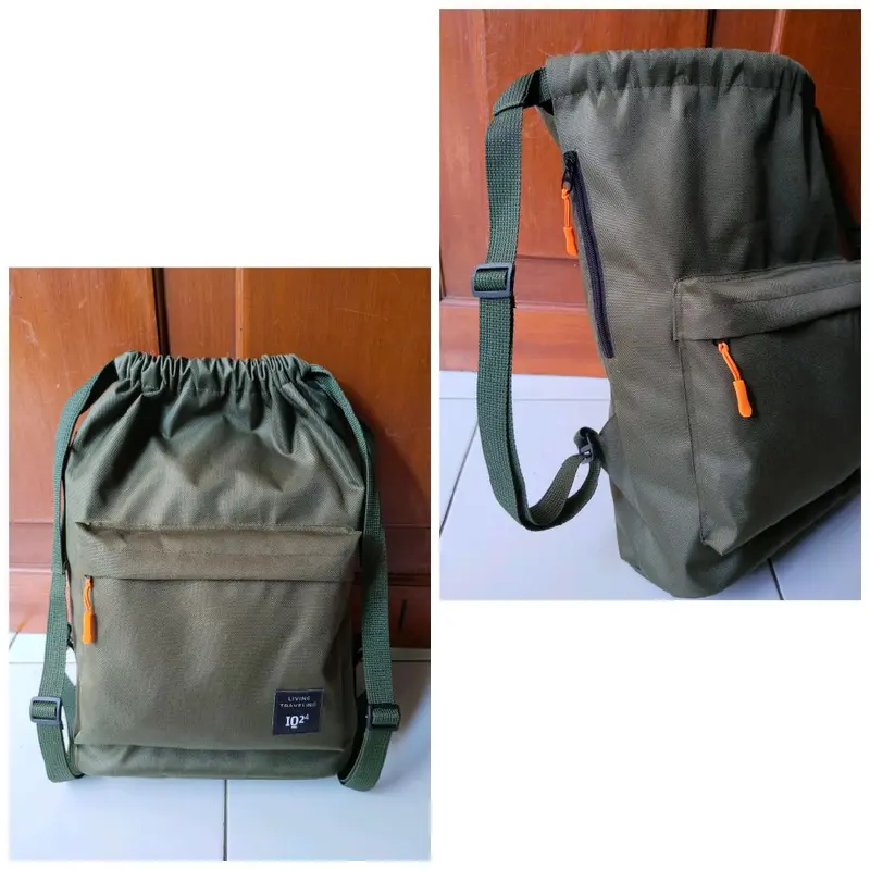 Tas Serut Kanvas Backpack Ransel Futsal Sekolah Wanita Pria 0