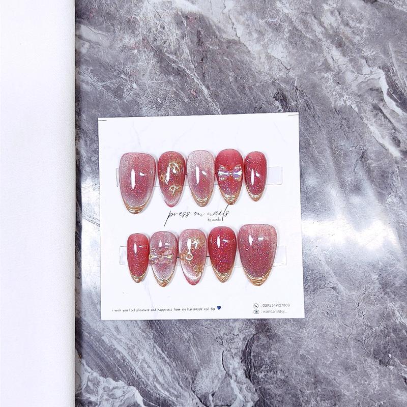 PRESS ON NAIL by calnails cat eye chrome peach 3