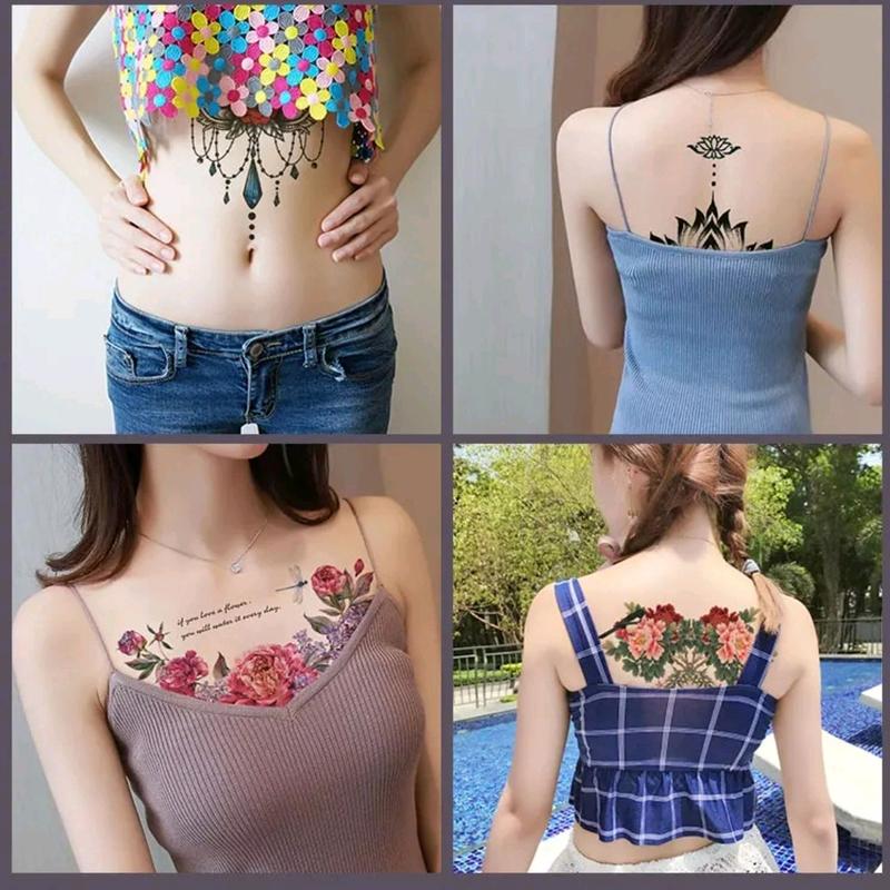 Zaril Stiker Tatto Temporary Tato Temporer Tahan Air Tahan Lama 2-7 Hari Seri BC-202 Wanita OWL Burung Hantu Besar Kering Tatto Punggung Perut Dada Tattoo Tubuh 4