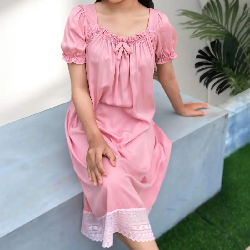 Shebia - Dress wanita Daster Kekinian Renda Dari Rayon Twil Premium Free Bandana Busui Bumil Dewasa Pendek Twill Tidur  Remaja 3