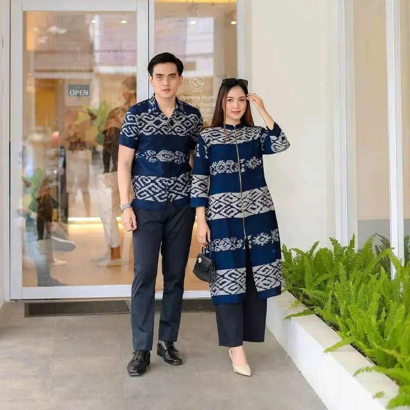 Set baju couple tenun - kemeja gamis dress - kondangan - prewedding - tenun terbaru