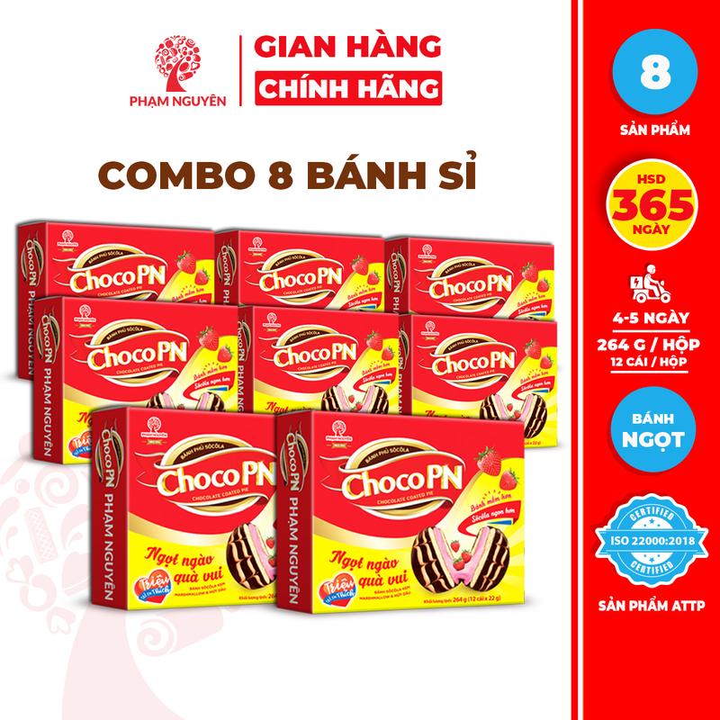 BÁNH KẸO SỈ Combo 8 Hộp Bánh phủ socola Choco PN Dâu 264g | Bánh ăn vặt Socola | Đồ ăn vặt | Snack | Chocolate | Food | Sô Cô La | Thức Ăn