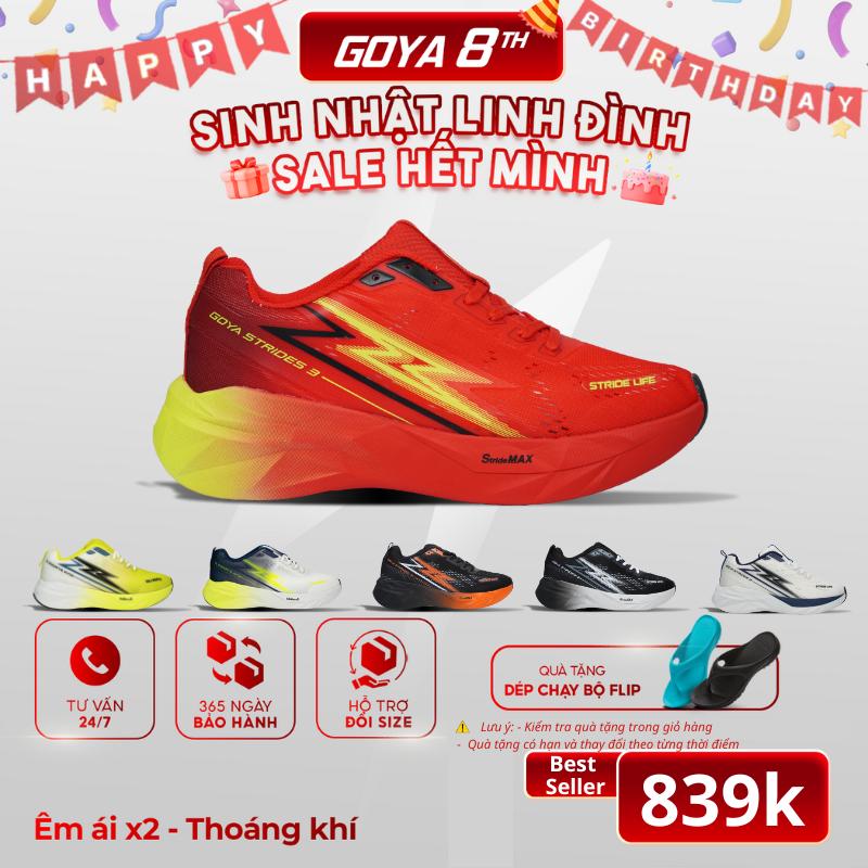 Giày Thể Thao Chạy Bộ Goya Strides 3 Năm 2025 Đỏ Neon - Công Nghệ X2 Strides Max Giúp Đệm Êm, Thoáng Khí, Bứt Phá Trên Mọi Khung Đường Hoàn Hảo Cho Nam Nữ Đi Bộ, Sneaker Tập Chạy Bộ, Tập Thể Dục