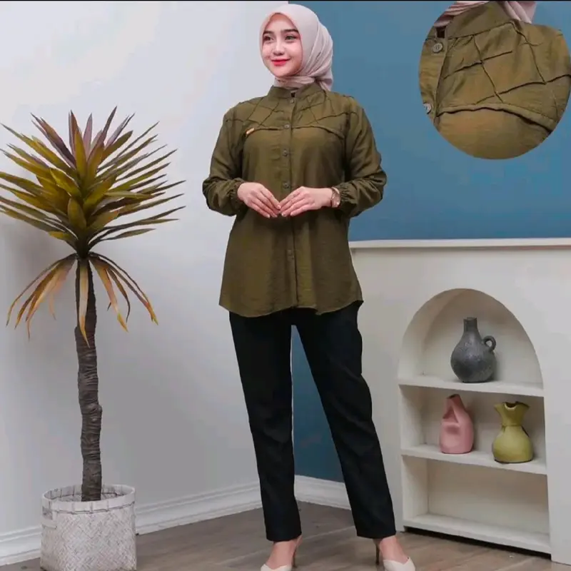 ROSELLA BLOUSE POLO LINEN . baju Atasan Santai 2