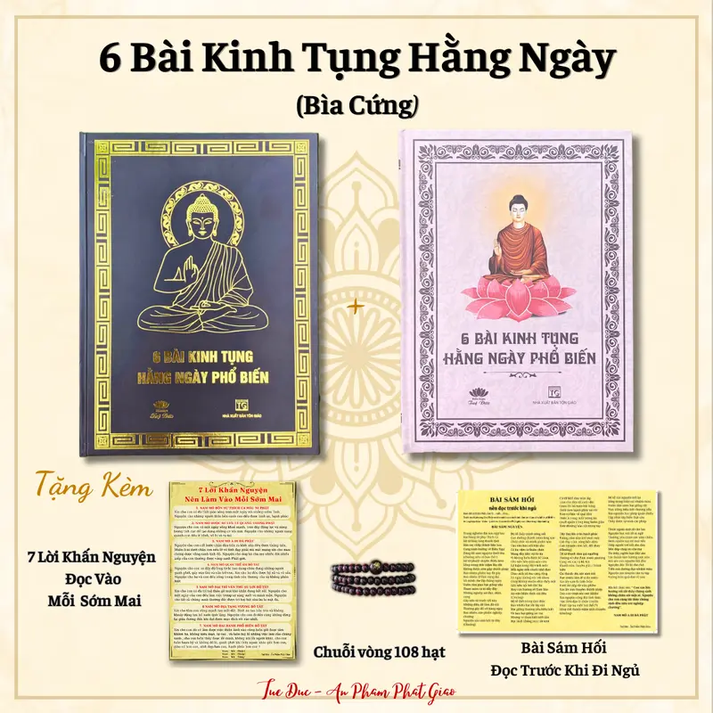[NXB Tôn Giáo] Sách 6 Bài Kinh Tụng Hàng Ngày Phổ Biến - BÌA CỨNG - Tặng Kèm 7 Lời Khấn Nguyện Buổi Sáng + Bài Sám Hối Trước Khi ngủ + Chuỗi Vòng 108 Hạt 0
