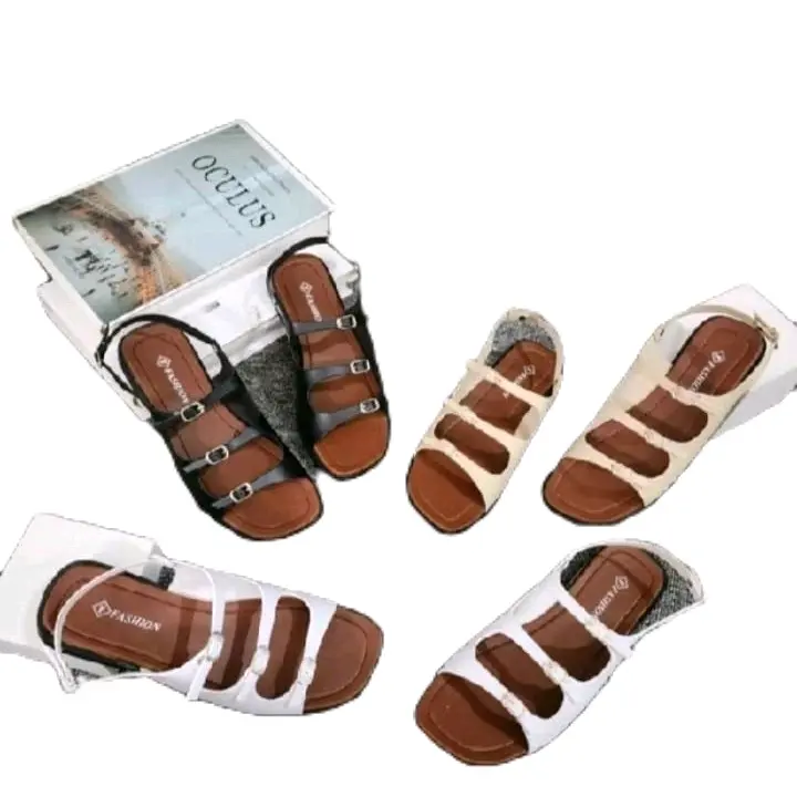 sandal wanita Terbaru sandal flat wanita selop sandal wanita Korean style sandal wanita kekinian Hitam Karet sandal jepit flat wanita