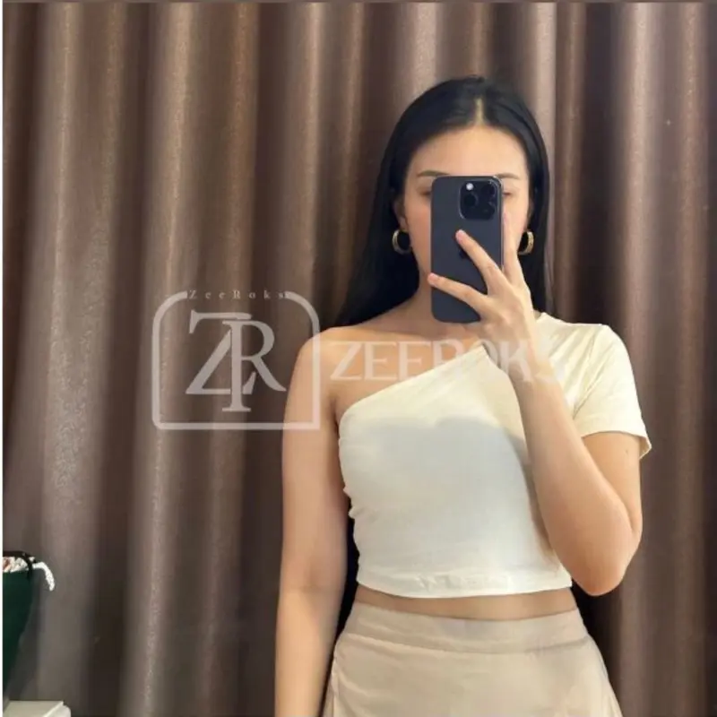 ￼Kaos wanita terbaru elegan baju Cewek Tanktop Spandek One shoulder Cantik Melar 2