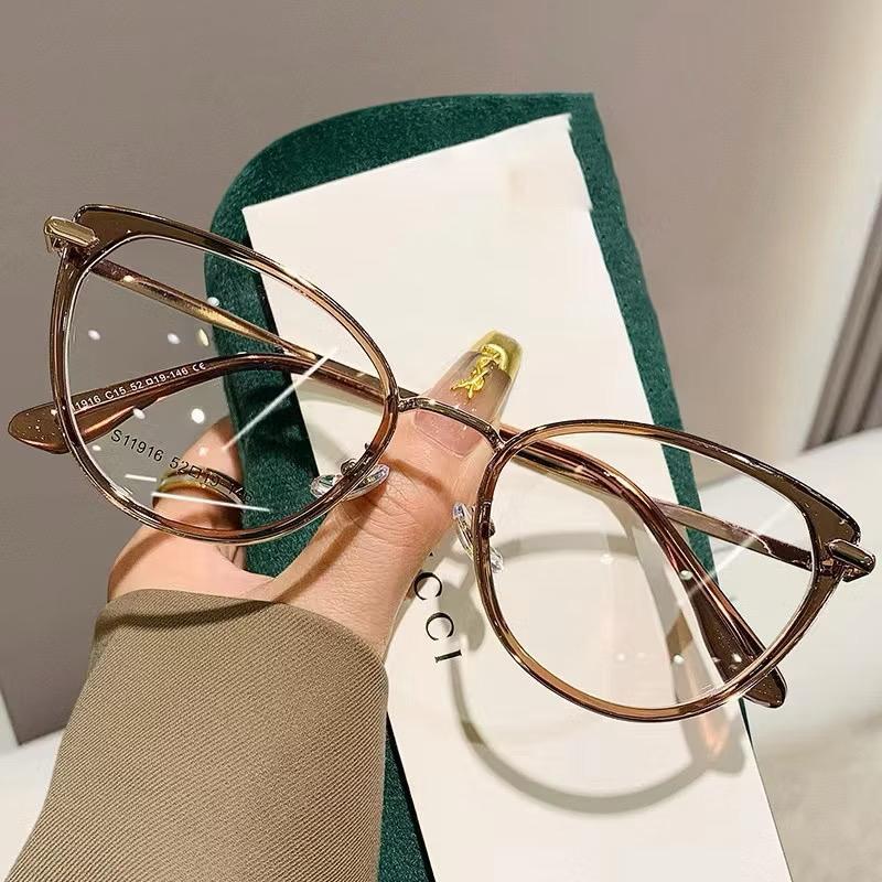 HM Kacamata Photochromic Wanita Anti Radiasi Cat Eye Retro Frame Metal Eyeglasses BISA COD 0