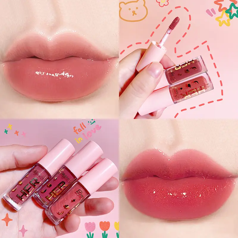 Lucent cermin air bibir kaca gincu pelajar perempuan bibir madu pelembap bibir glaze doodle jeli kaca bibir kaca pengilat bibir Lipstick Makeup Liptint