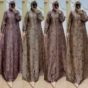 Chandra - Dress Premium Silk Wanita Muslimah Motif Cantik Gamis Remaja Dewasa Syari Kondangan Lebaran Mewah Lembut Resleting Depan Pesta Maxi