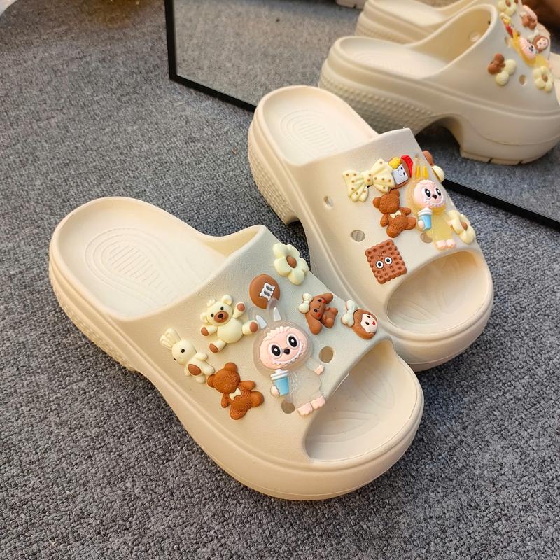 Tặng kèm 15 chamr cute Dép nữ quai ngang đế cao 6cm charm labubi,Dép bánh mì nữ cao su eva xinh xắn labubi