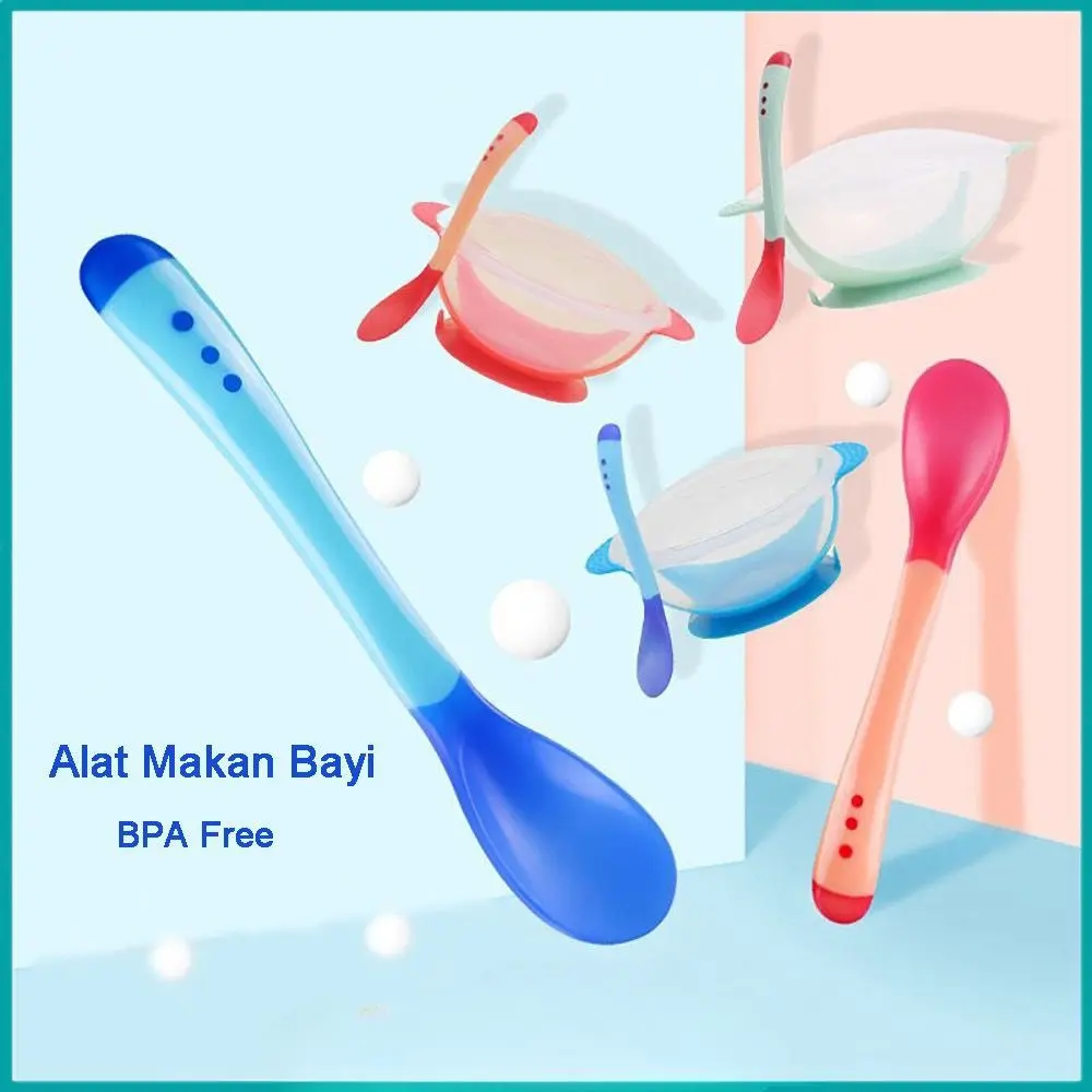 LO Mangkok Set Sendok Tutup Bayi Alat Makan Bayi Silikon Anti Tumpah dan Slip Sensor Panas B04