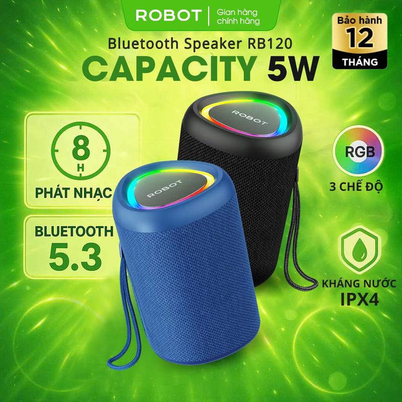 Loa Nghe Nhạc Bluetooth Mini ROBOT RB120 Bass Mạnh Công Suất 5W Led RGB Kháng Nước IPX4 - Hỗ Trợ Kết Nối AUX/ Thẻ Nhớ | Củ Loa Tục Ếch Củ Loa Nghe Nhạc | Bảo Hành 12 Tháng