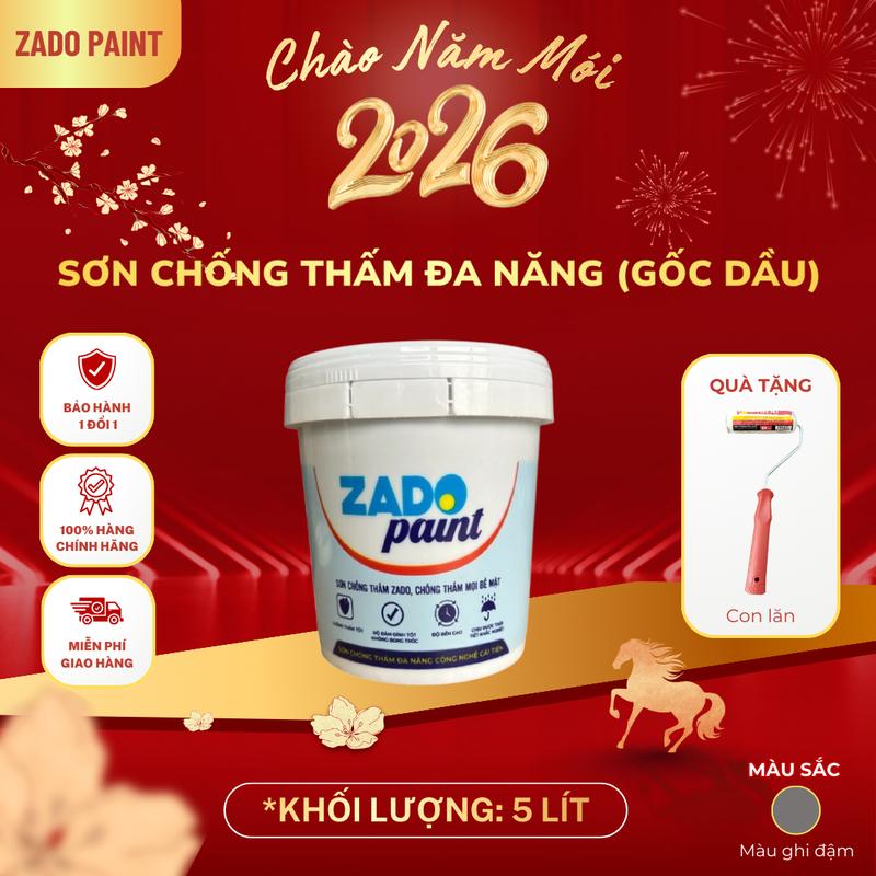  |Thùng 5 Lít| Sơn Chống Thấm Đa Năng Zado Paint sơn gốc dầu MÀU GHI ĐẬM Công Nghệ Cải Tiến Chống Thấm Tường Xi Măng Bê Tông Sân Thượng Tầng Hầm 