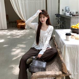 Women's Long Sleeve Top, Casual Loose-Fitting Design, Stylish Women's Clothing for Daily Wear & Trendy 3732# Womenswear Basic Crewneck Minimalist Lingerie Tshirt