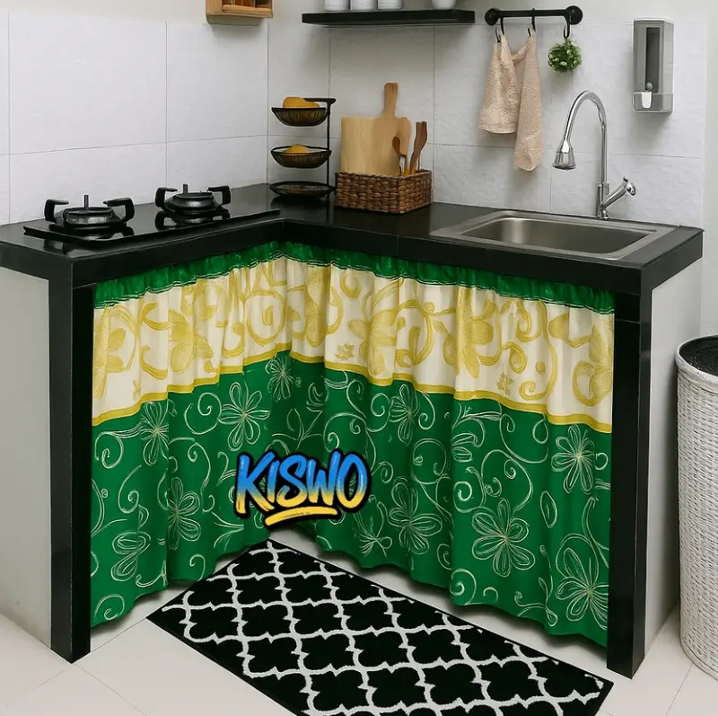 Gorden Hordeng Kolong Dapur Meja Katun Lebar 100 cm x Tinggi 70 cm Bonus Tali - Curtain Kain A001 2