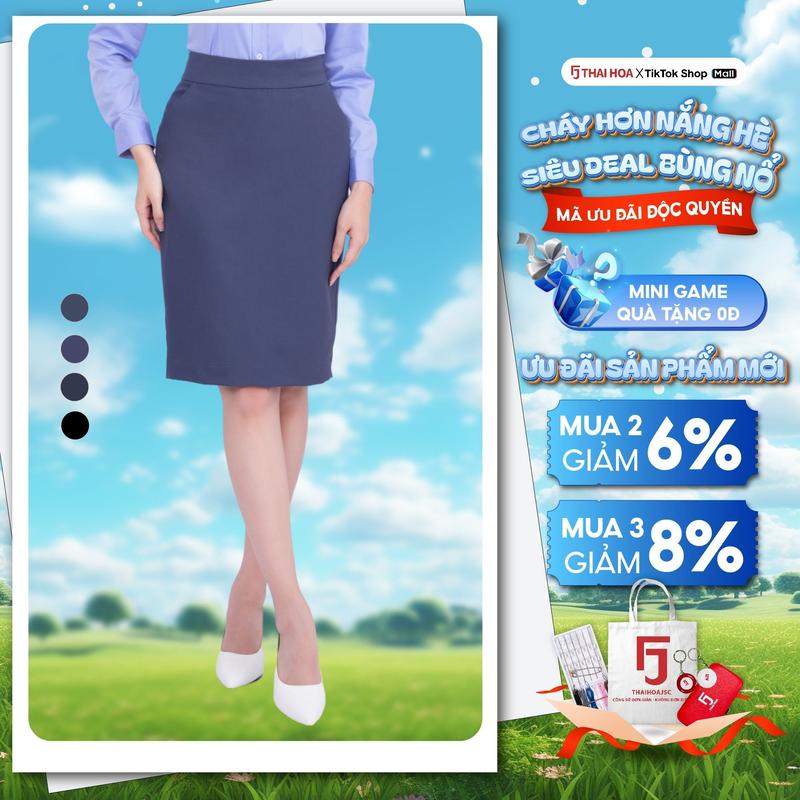 Chân váy một lớp R01 chất liệu cotton tự nhiên, cạp cao trên rốn, form bút chì ôm các màu Thái Hòa CVW-R01