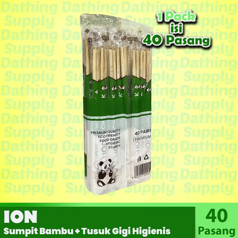 ( 5 PACK ) Sumpit Bambu / Sumpit Kayu Merk ION isi 200 pasang termasuk Tusuk Gigi Bungkus Plastik 5