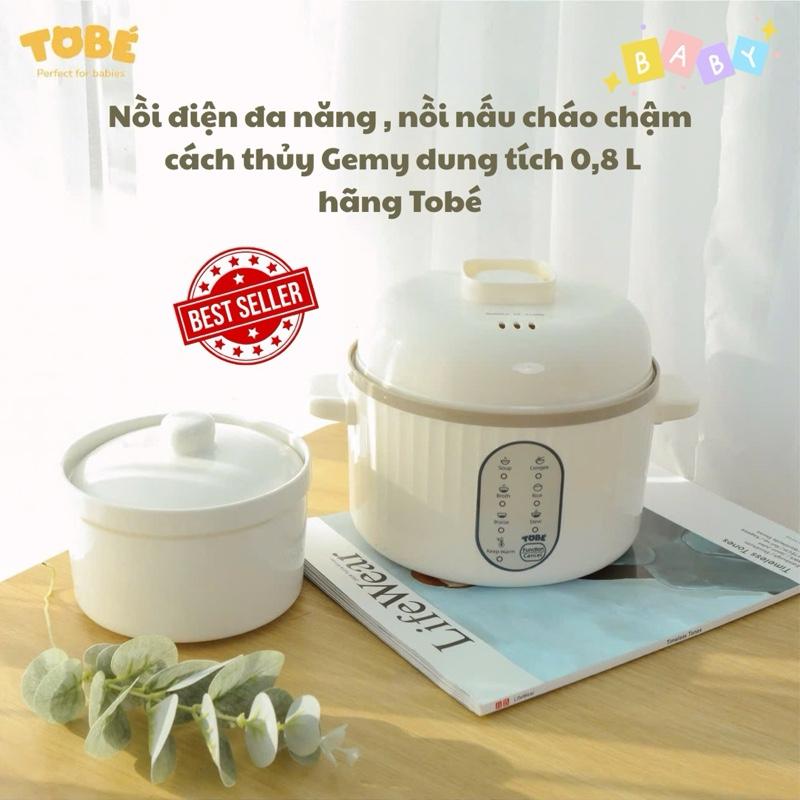Nồi nấu cháo chậm cho bé,nồi điện cách thủy 6 in 1 Gemy hãng Tobé dung tích 0,8L chế độ nấu đa dạng bảo hành 1 năm