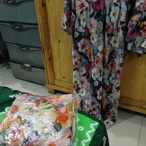 Alhamda Fashion Yura Dress Kaftan Rayon Premium Wanita Motif Bunga Midi Busui Friendly Nyaman Mewah Kondangan Elegan Lengan Lonceng Resleting Depan Viscose Gamis Muslim Lebaran