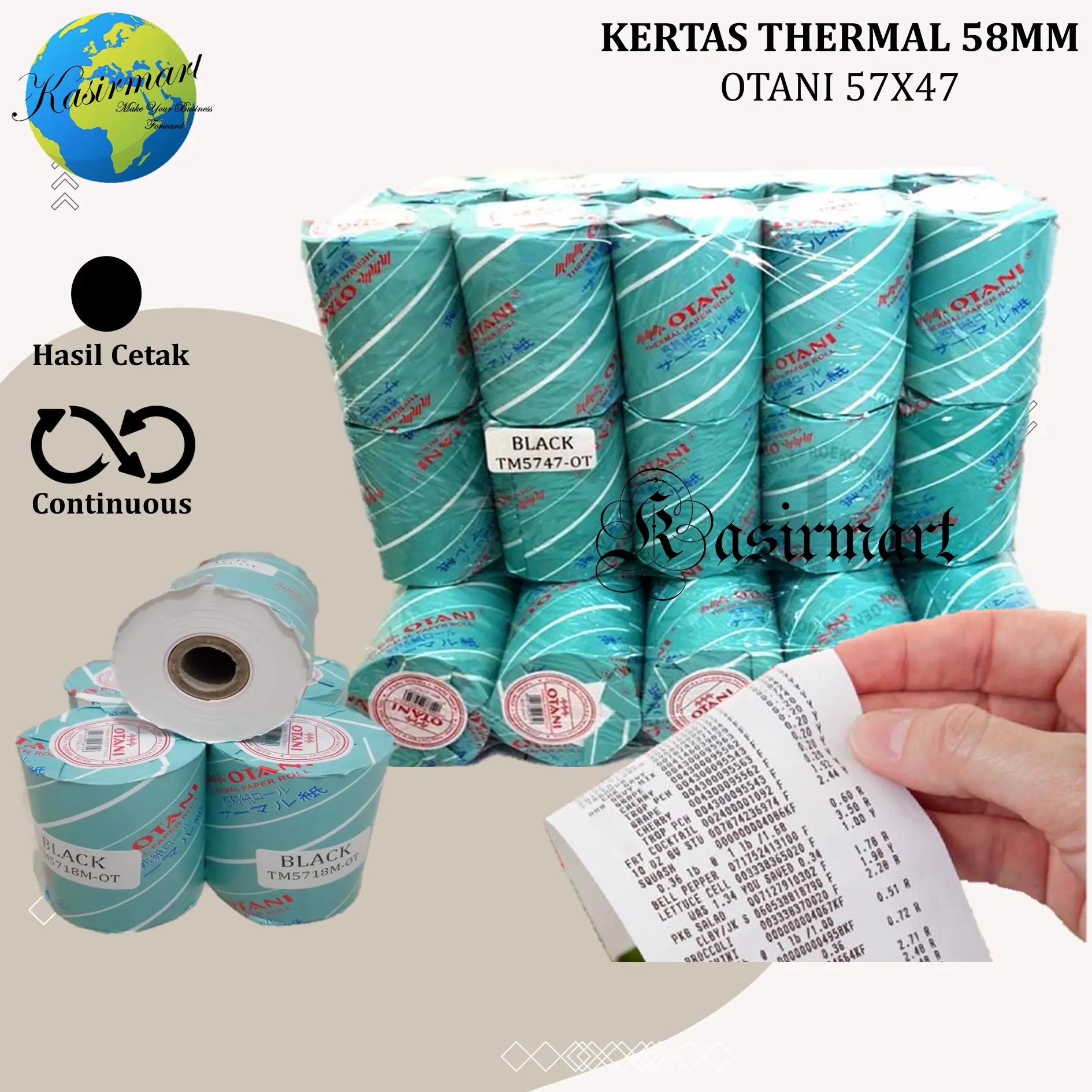 Otani 57x47 Struk Thermal 58mm PPOB 58x48 58X47 57X48 Hasil Cetak Hitam Printer Thermal Bluetooth 58