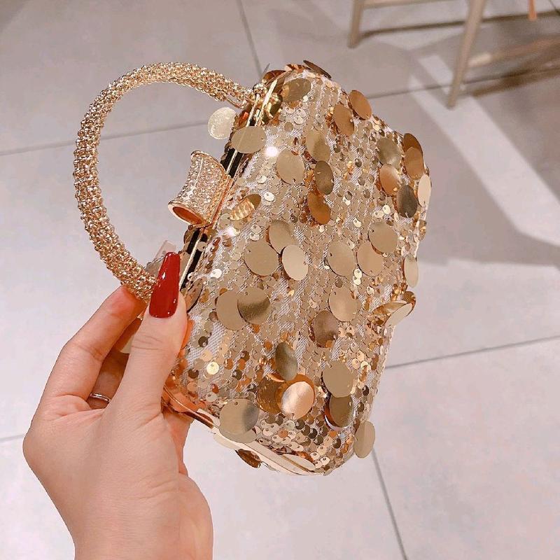 Cốp Đi Tiệc Đính Kim Sa Quai Kiềng Đôi Size 20 Vảy Cá Túi Xách Nữ Đeo Chéo Women Bag Clutch Cầm Tay Kèm Dây Xích HÀNG QC