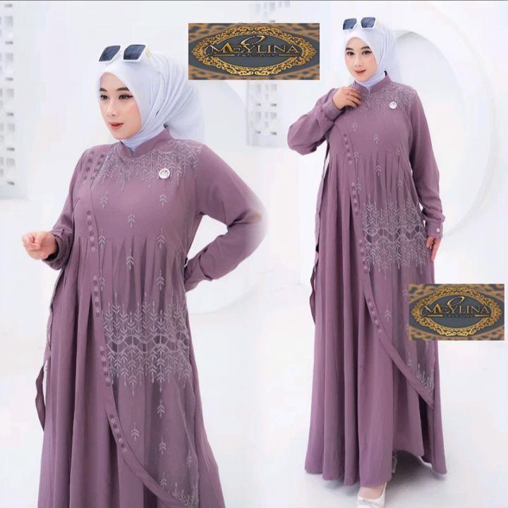 Gamis Terbaru 2026Meylina Fashion RACHMI  DRESS Gamis Hits Terbaru Pesta Kondangan Simpel Cantik Elegan Bahan Krinkle Kombinasi Tulle Sapto Muslim Wanita Lebaran  Mewah Dewasa Crinkle Brokat Gaun
